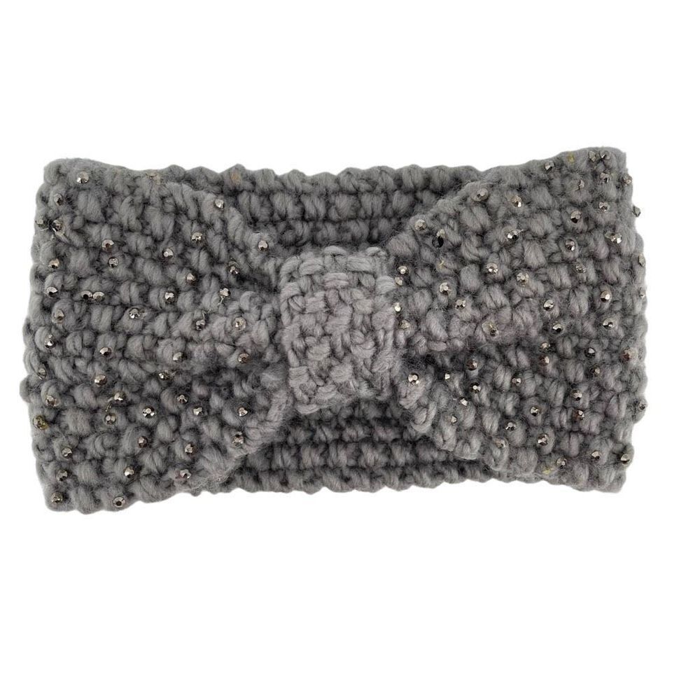 Women’s Gray Knit Sequin Bow Stretchy Ear Warmer Headband